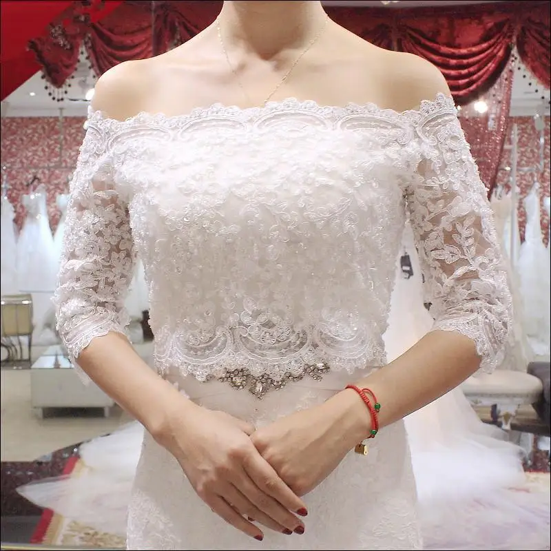 Bridal Wraps Beaded Lace Bolero Jacket Illusion Half Sleeve Off The Shoulder Jackets Shrug Bride Wraps Wedding Jacket Accessory