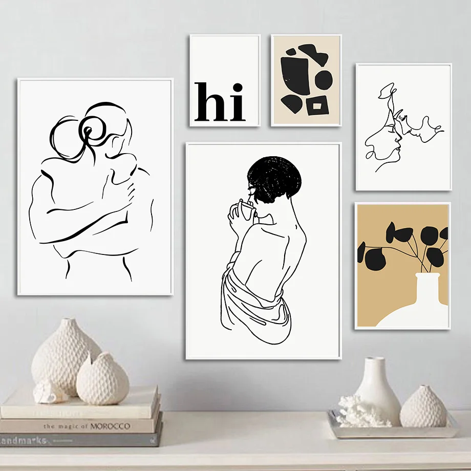 Abstract Lines Girl Couples Vase Geometry Wall Art Canvas Painting Nordic Posters And Prints Wall Pictures For Living Room Decor