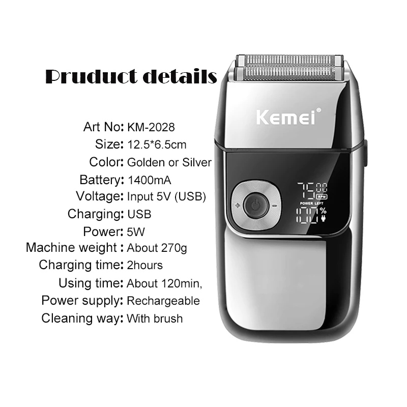 Kemei 2 in 1 Electric Shaver Men Electric Razor Rechargeable Beard Shaver Floating Hair Trimmer Face Care Bald Shaving Machine