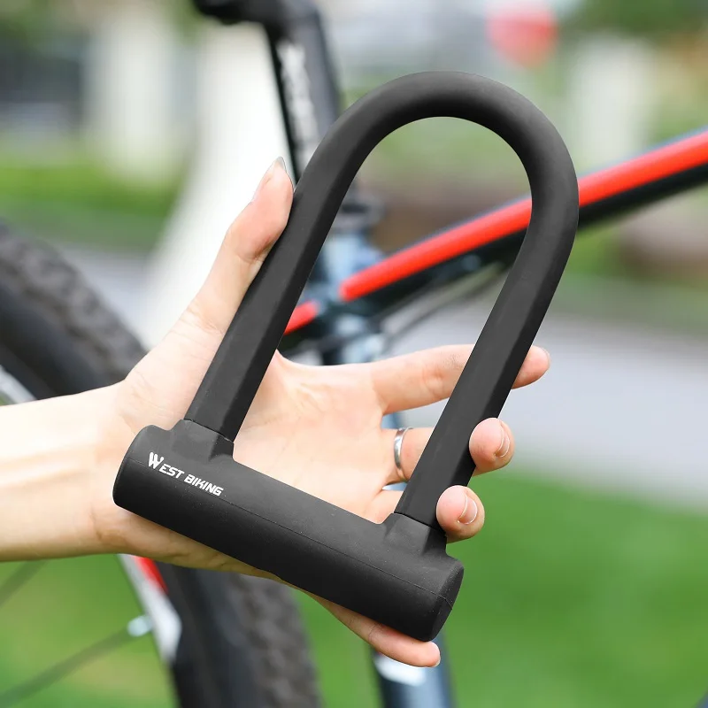 WEST BIKING Bicycle Anti-theft Safety Lock Mountain Bike Cycling U Lock Bike Accessories Motorcycle Scooter Square Lock Steel