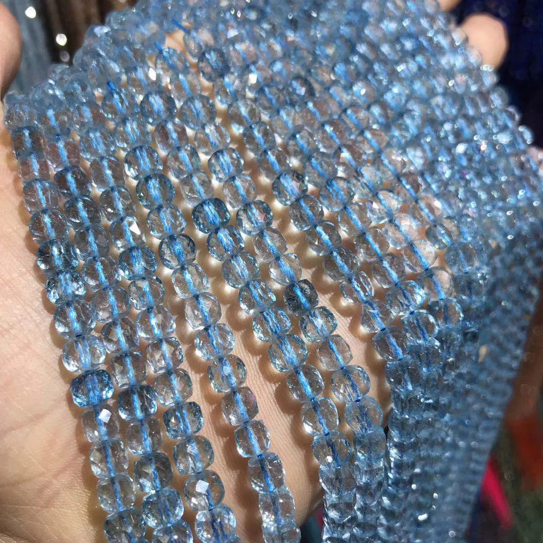Faceted Square Blue Topazs Crystal Natural Stone Beads Making for Jewelry Bracelet Necklace Charm Accessories Gift Size 4x4mm