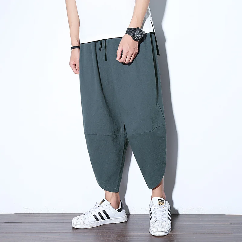 Holiday Man Linen Cropped Cross Pant Trouser Men Casual Wide Leg Bloomers Summer Male Traditional Nepal Thailand Trousers