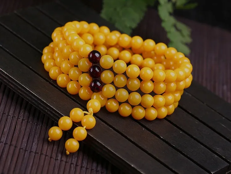 chicken butter yellow beeswax Bracelet 108 old beeswax prayer beads bracelet ambe r necklace sweater chain matching certificate