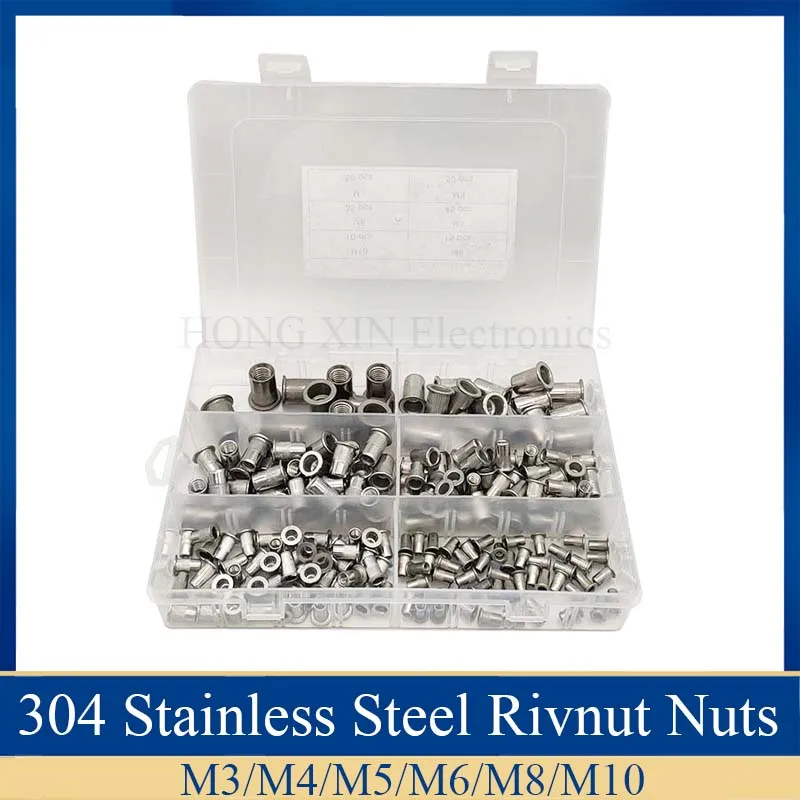 205Pcs Stainless Steel Rivet Nut Rivnut Insert Nutsert kit M3 M4 M5 M6 M8 M10 in one box
