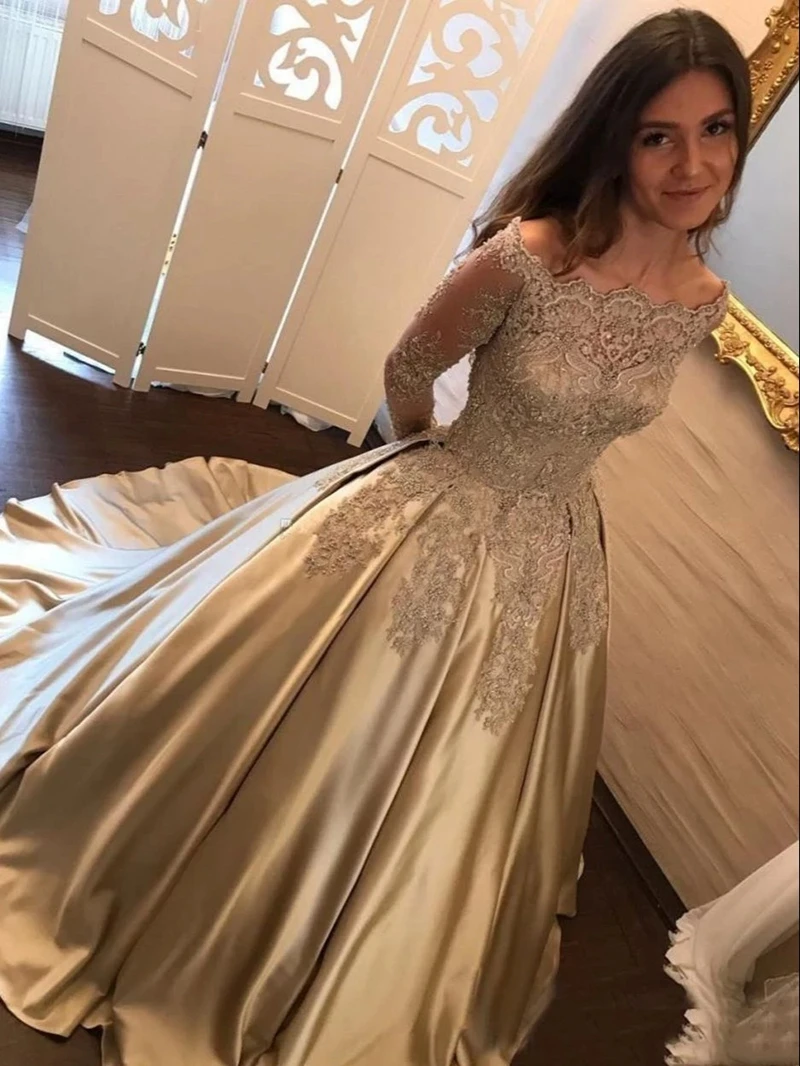 Angelsbridep Fashion Gold Long Sleeves Quinceanera Dresses 2022 Fashion Applique Masquerade Sweet 16 Dresses Vestidos De 15 Años