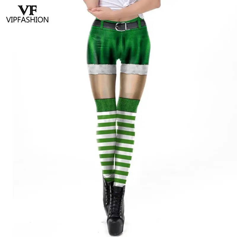 VIP FASHION New Cosplay St. Patrick\'s Day 3D Clover Printed Leggings Women Fake Lace Skinny Pants Sexy Female leggings