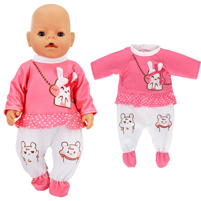 Doll clothes 43 cm baby doll pink rabbit rompers for 17 inch reborn doll clothes