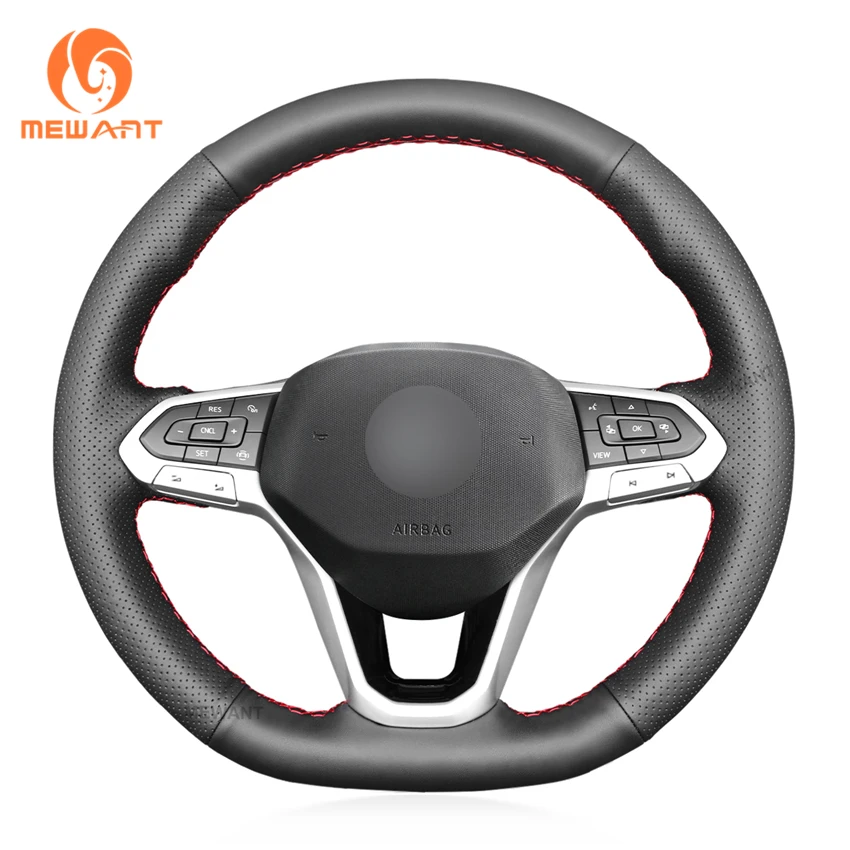 MEWANT Black Artificial Leather Car Steering Wheel Covers for Volkswagen VW Passat B8 Golf 8 Atlas Cross Sport Taos 2019-2022