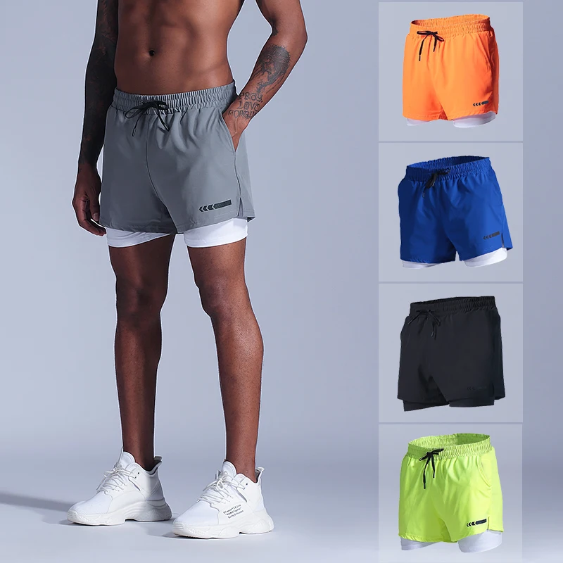 2 in 1 Men's sport Running Shorts Quick Dry Mens Jogging Fitness Racing Shorts Soccer Training Track and field Shorts Marathon