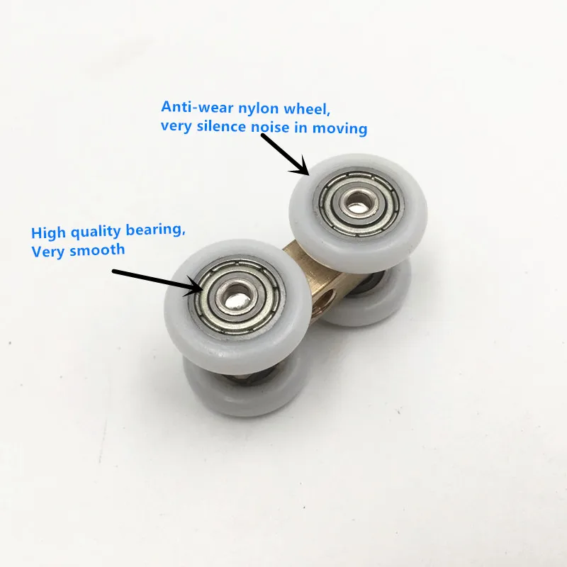 2PCS 21mm OD Sliding Door 4 Wheels Roller Home Bathroom Wardrobe Wood Door Copper Hanging Wheels For Furniture Hardware Wheel