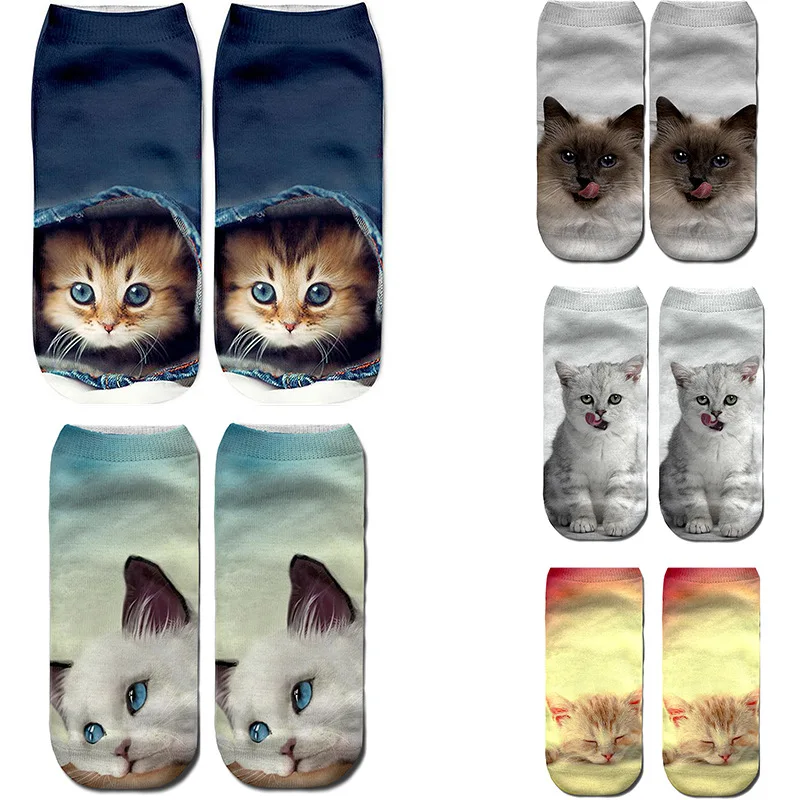 

Novelty Style Fashion 3D Cat Animal Thousands of Printing Patterns Short Socks Funny Harajuku Autumn Women Happy Low Ankle Socks