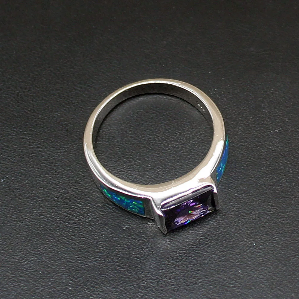 Gemstonefactory Jewelry Big Promotion Single Unique 925 Silver Blue Opal Amethyst Women Gifts Wedding Band Rings 8.5# 20214460