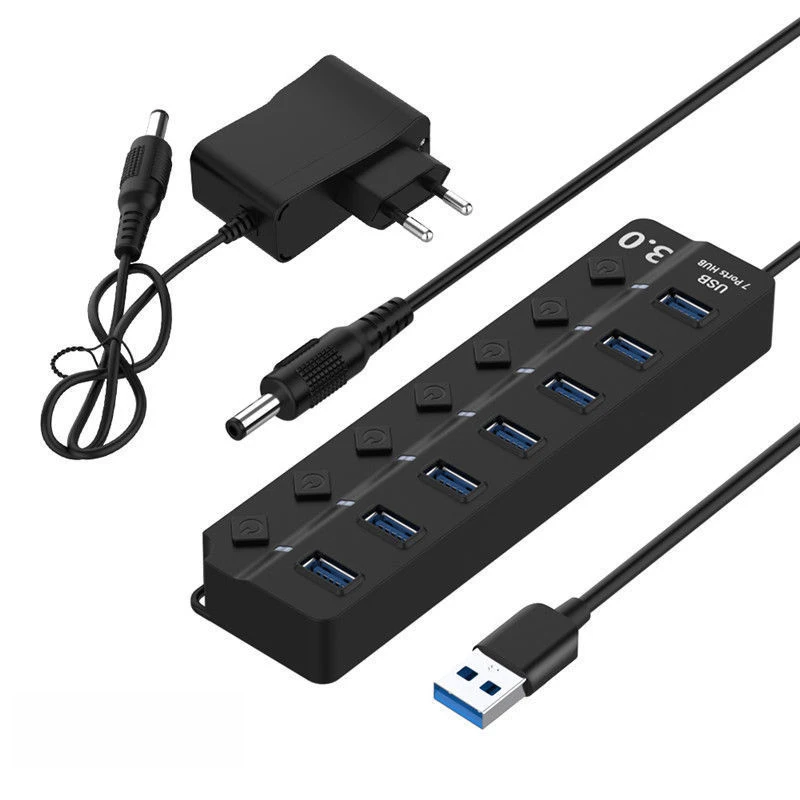 USB Hub 3.0 4/7 Port USB 2.0 Hub الفاصل مع ON/OFF التبديل USB متعدد المنافذ C Hab عالية السرعة 5Gbps لإكسسوارات جهاز كمبيوتر شخصي