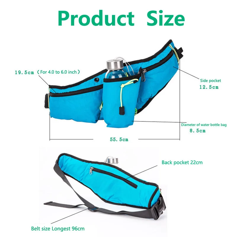 Women Men Marathon Running Waist Bag Hydration Belt Reflective Sport Bag Waterproof Jogging Gym Waist Pack Without Water Bottle