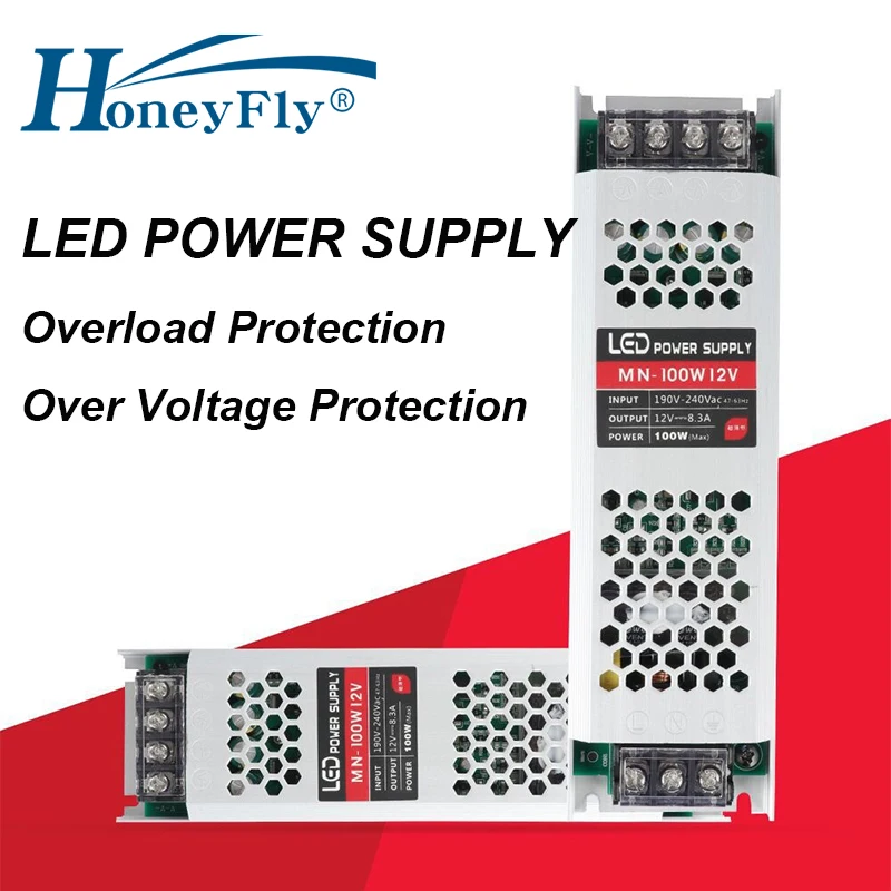 

HoneyFly Super Slim LED Power Supply 60W/100W/150W 12V Constant Voltage Lighting Transformer AC DC Adapter Driver For LED Lamp