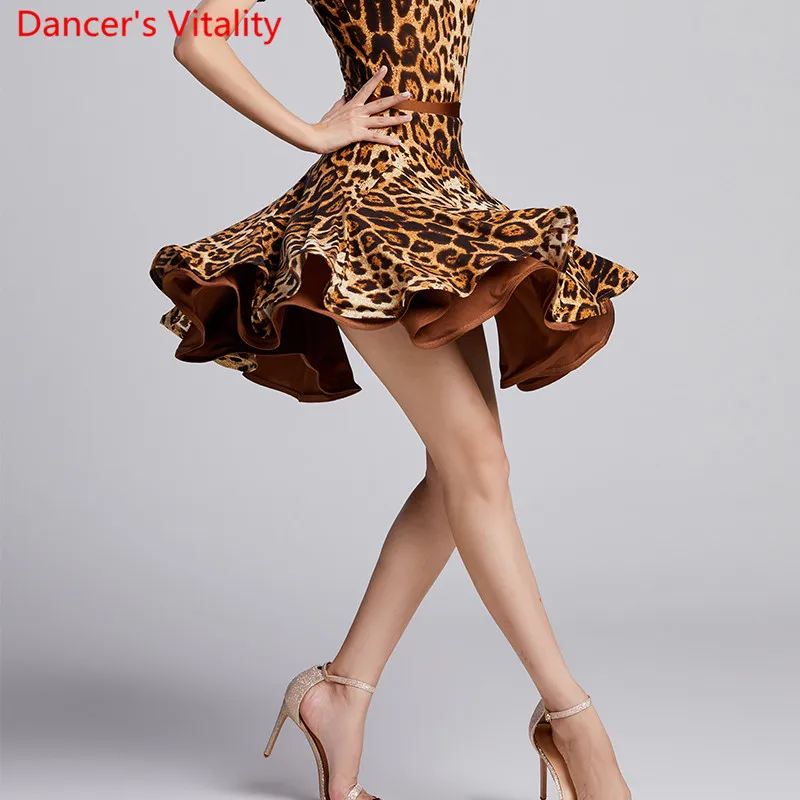 New Modern Dance Wear Leopard Dots Short Pleated Skirt National Standard Waltz Jazz Dancing Practice Training 2 Colors Clothes