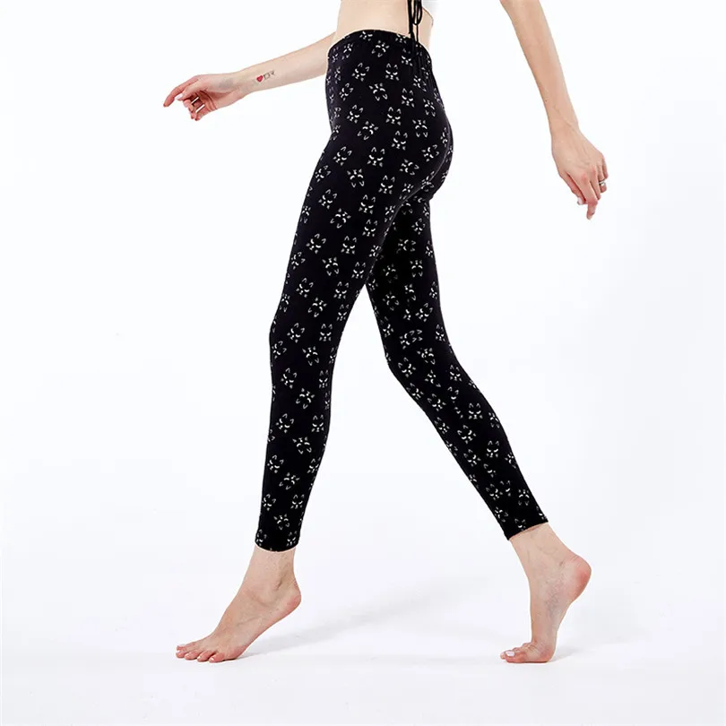 YRRETY Black Leggings Women Polyester Ankle-Length Standard Flower Pants Elasticity Push Up Fitness Female High Waist Bottom