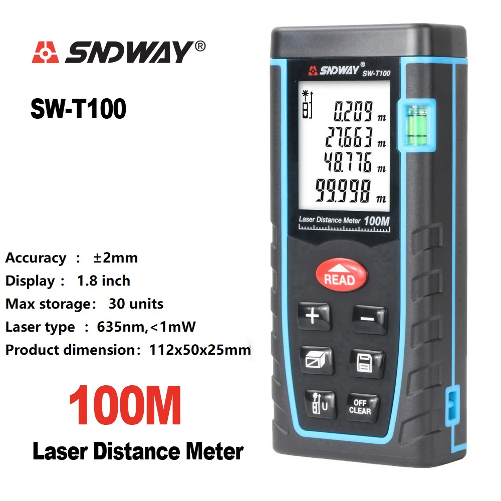 

SNDWAY 40M 60M 80M 100M Rangefinder Trena Laser Distance Meter Laser Tape Range Finder Build Measure Device Ruler Mini Test Tool