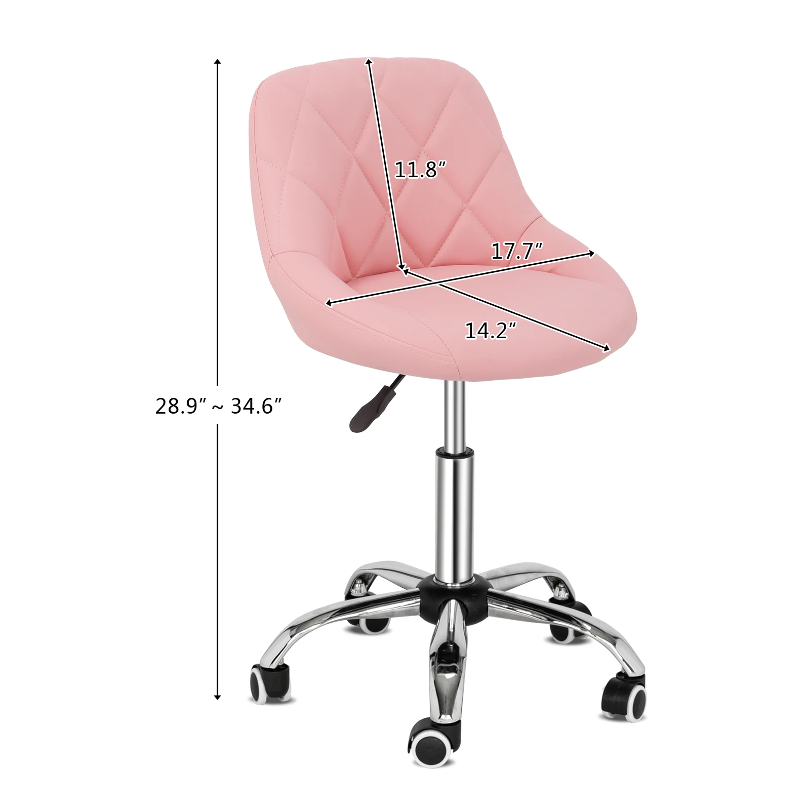 1 Pcs PU Bar Stool Chair Five-Star Pulley Low Backrest with Checkered White/Pink[US-W]