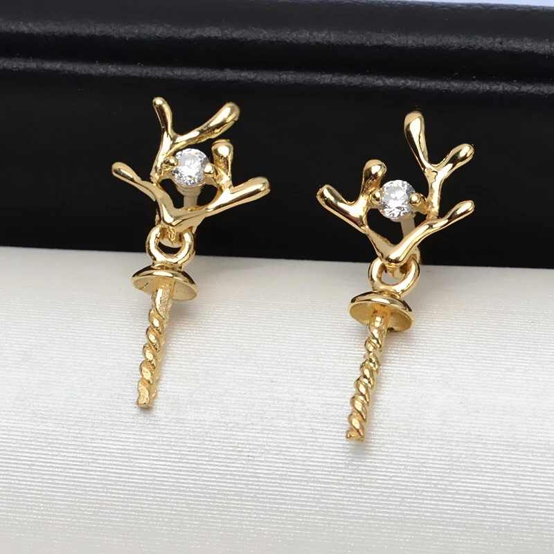 

Genuine AU 750 18K Gold Earrings Mountings Findings Mounts Base Jewelry Settings Accessories Part for Pearls Agate Coral Crystal