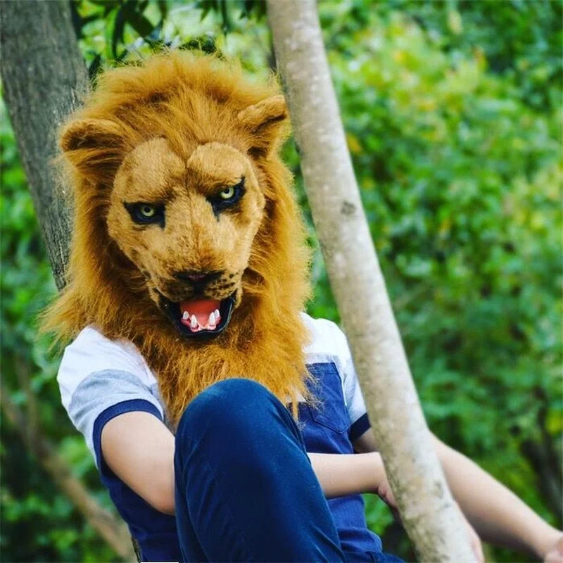 Customized Fashion New Lion Mask Can Open Mouth To Talk Simulation Plush Animal Headgear Adult Party Cosplay