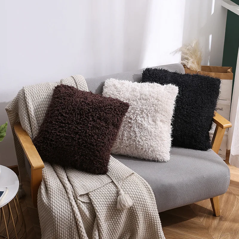 RULDGEE 2024 New Product Plush Pillow Cover Ins Nordic Simple Solid Sofa Nap Cushion Cover Fluffy Pillow Case Car Pillowslip