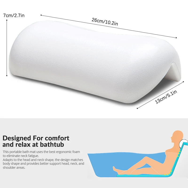 Bathtub Pillow, SPA Bath Pillow PU Waterproof Bath Headrest Comfortable Bathtub Headrest With Suction cup，Bathroom Accessories