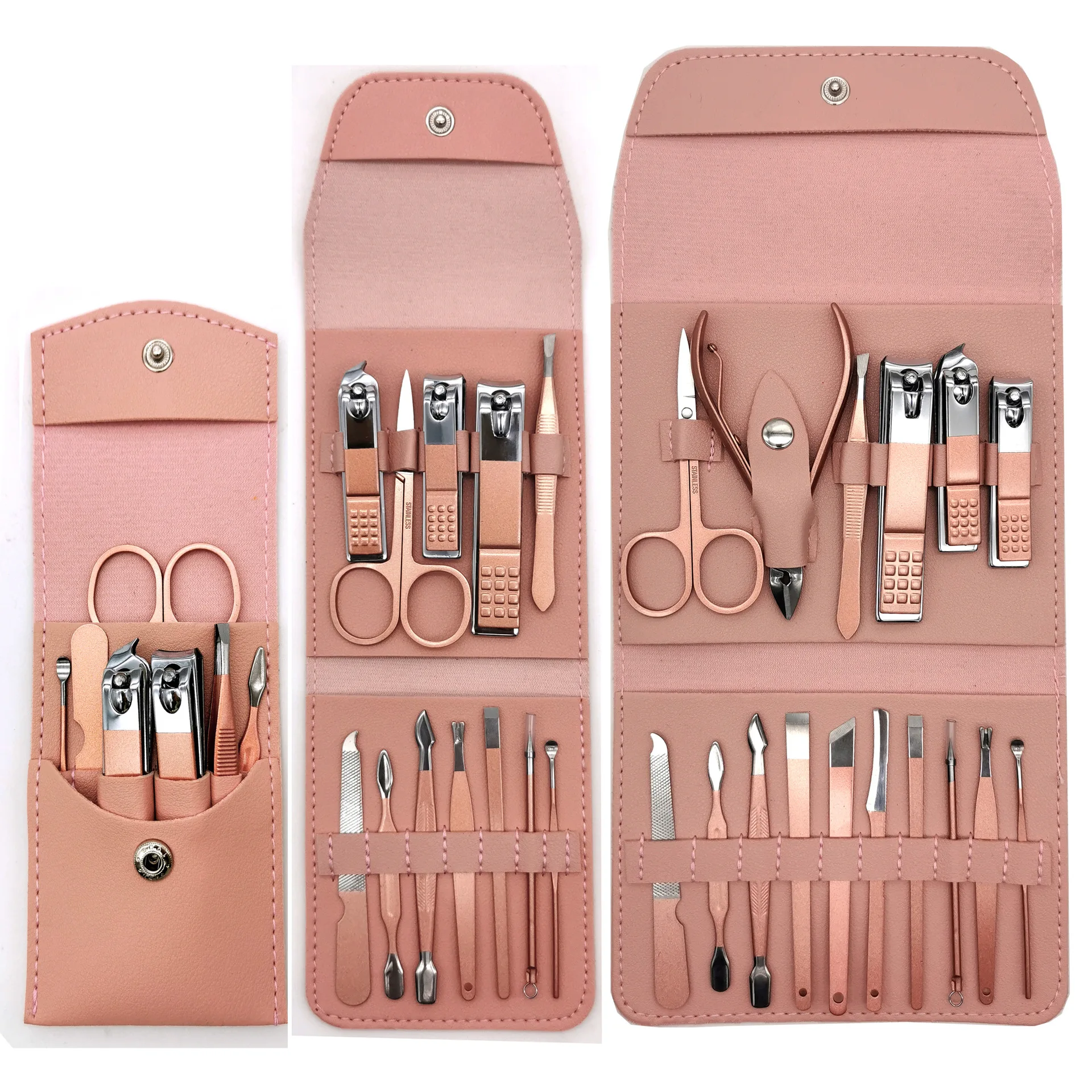 7/12/16pcs Manicure Cutters Nail Clipper Set bag Household rose gold Ear Spoon Nail Clippers Pedicure Nail Scissors Tool sharpe