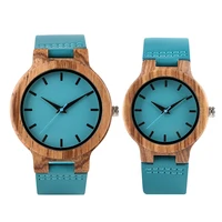 Reloj de pulsera de madera de cuarzo azul real de lujo, correa de cuero genuino, regalos del Día de San Valentín para hombres y mujeres