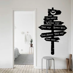 Road Sign Wall Decal Alice In Wonderland Decor Tea Party Gift Rabbit Hole Vinyl Sticker Bedroom Quote Nursery Bedroom Decor
