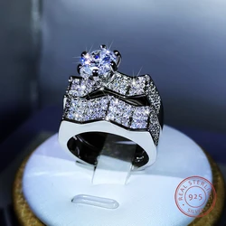 925 Sterling Silver Classic Fashion Six-Claw White Zircon Ring Set Ring Jewelry Gift Ladies Birthday Party