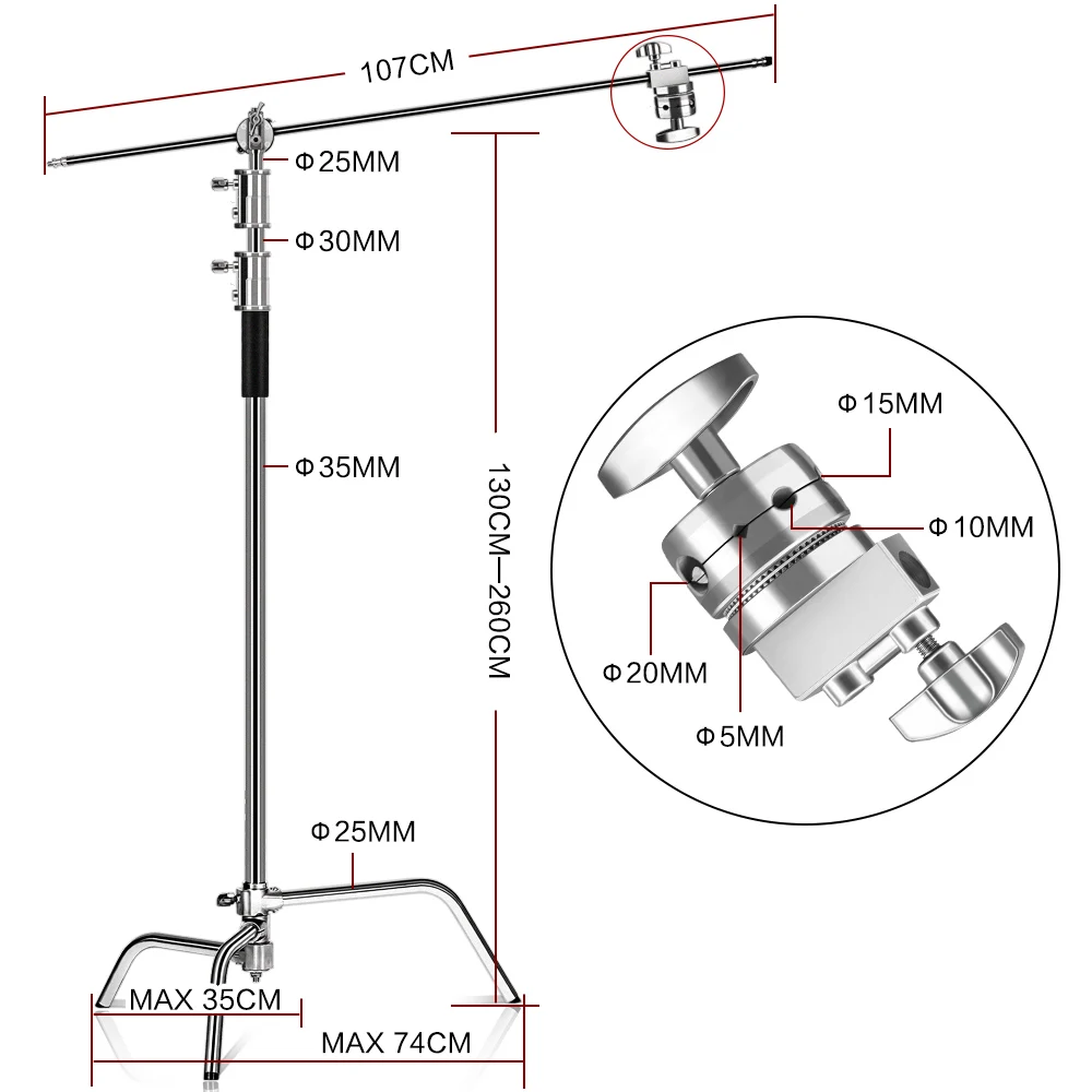 2.6M/8.5FT Stainless Steel Century Foldable Light Stand Tripod Magic Leg Photography C-Stand For Spot Light,Softbox,Photo Studio