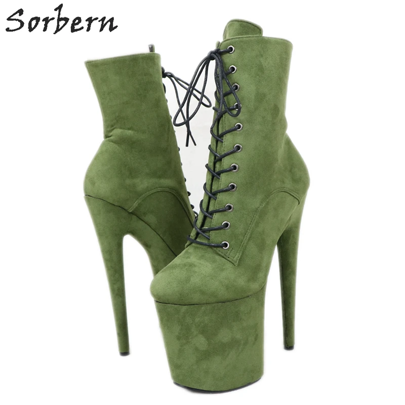 Sorbern Army Green Ankle Boots For Women Stripper High Heel 8 Inch Platform Shoes Lace Up Short Booties Exotic Dance Shoes