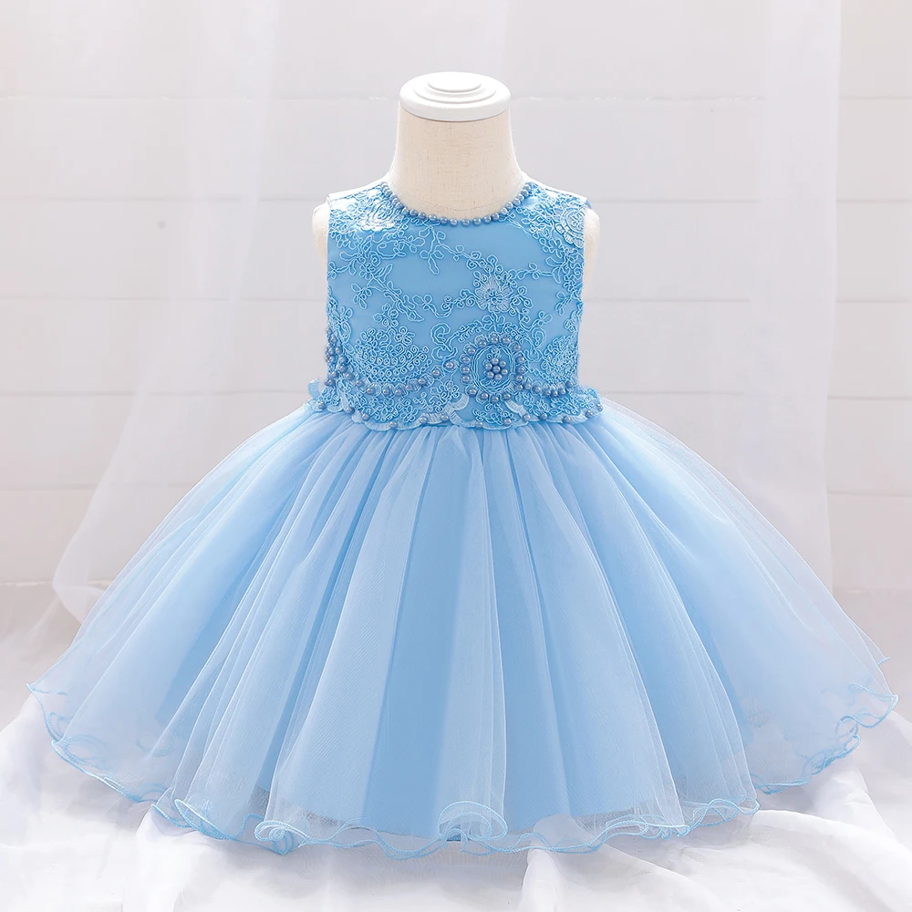 Summer Flower Baby Girl Dress Bead Party 1st Birthday Wedding Princess Kids Dresses for Girls Christening Gown Children Costume