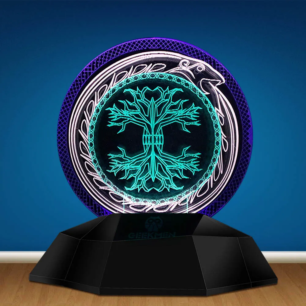 Yggdrasil Viking Tree Of Life 3D Optical illusion Lamp Ouroboros Serpent Snake World Tree LED Display Lamp Celtic Lighting Décor