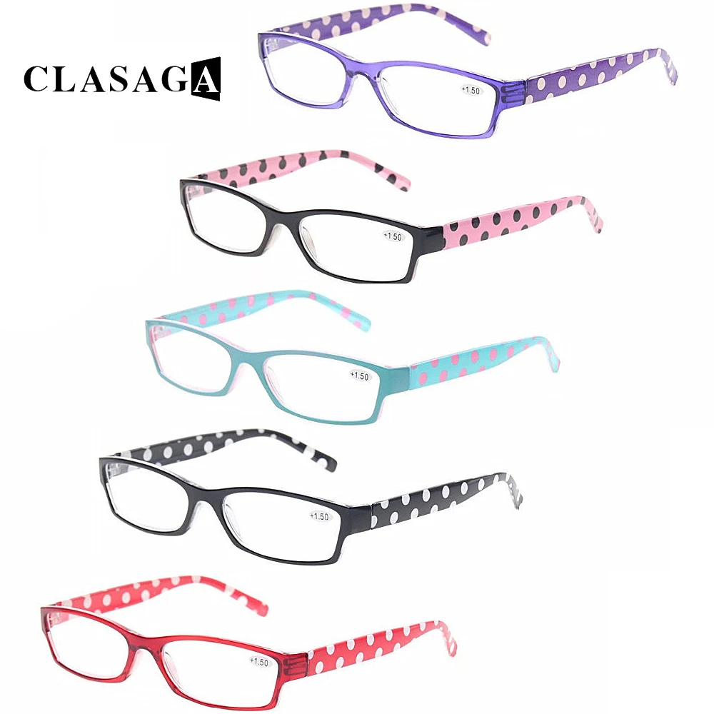 CLASGAG 5pcs Simplicity Print Frame Reading Glasses Spring Hinge Men and Women HD Prescription Reader Eyeglasses Diopter 0~600