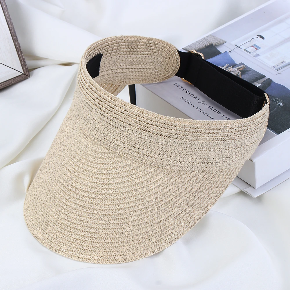 Summer Fashion Beach Hat Cool Empty Top Straw Foldable Cap for Womens Wide Brim Sunhat Outdoor UV Protective Sun Visor Hat