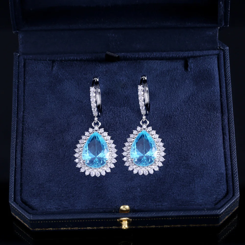 HUAMI Blue Water Drop Earrings for Women Christmas Gift for Girlfriend Fine Jewelry Fashion Style Zircon Boucle Oreille Femme