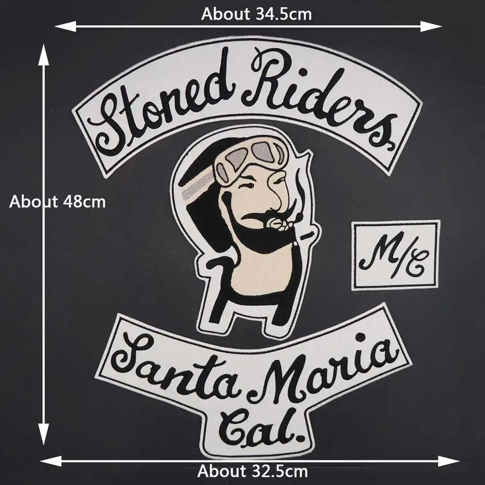 Stoned Riders Santa Maria Cal MC Motorcycle Biker Patch Large Embroidered Badge for Clothing Hat Bags