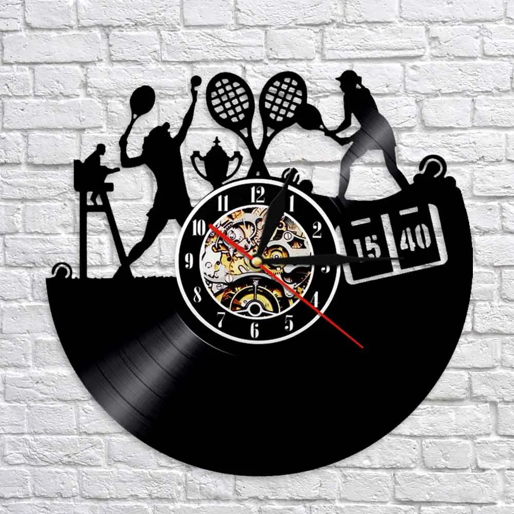 Female Tennis Player Sports Vinyl Record Wall Clock Modern Design Tennis Match Home Decor Tennis Championship Hanging Clock