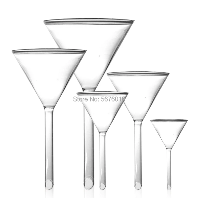 Funil triangular de vidro com alto conteúdo de borosilicato, diâmetro de 40mm a 150mm, ferramentas para filtragem de laboratório