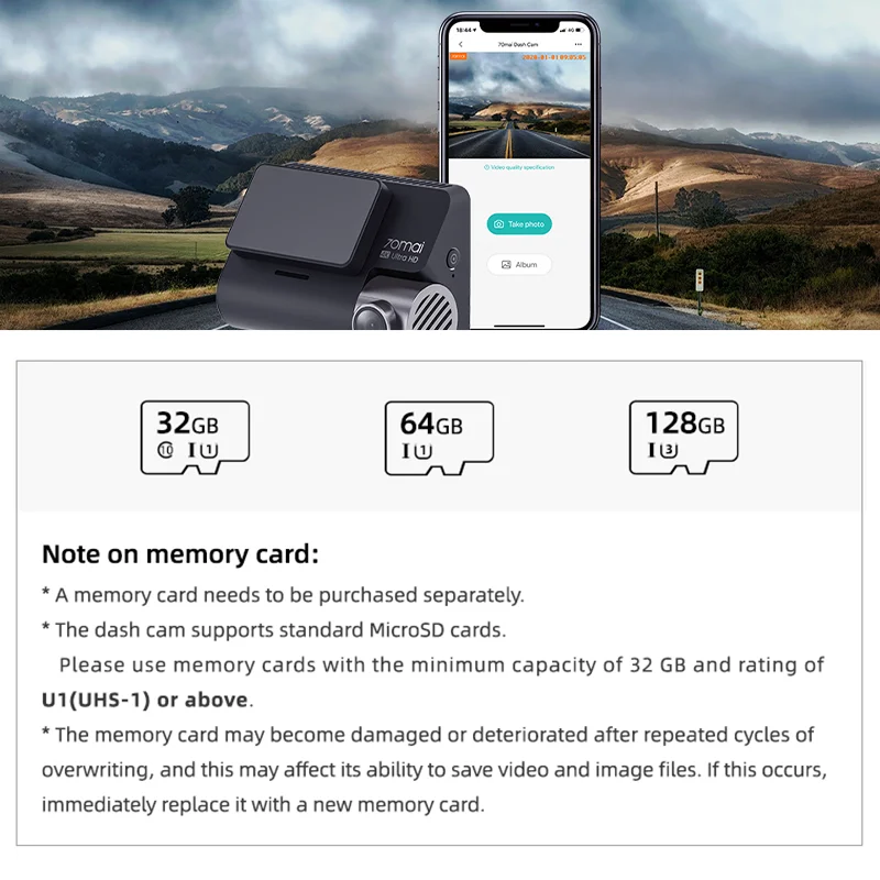 高耐久性 Micro SD 32GB 64GB 128GB TFカード USH-3 70mai 4Kドライブ