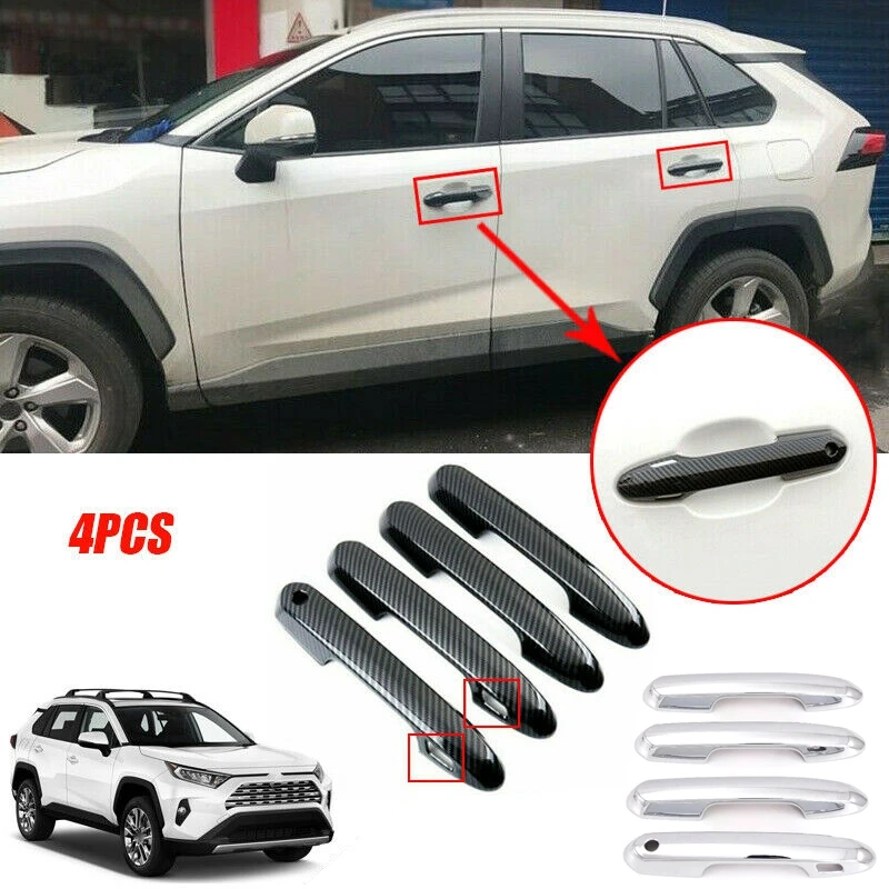 

For 2019-2021 Toyota RAV4 5th Generation XA50 Car Exterior Door Handles Bowl Cover Overlays Protection Chrome/Carbon Fiber Style