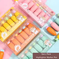 SKYSONIC New Arrival 6pcs/lot Fruit Highlighter Marker Pen Kawaii Carrot Pineapple Keywords Pen Gift Set Office Stationery