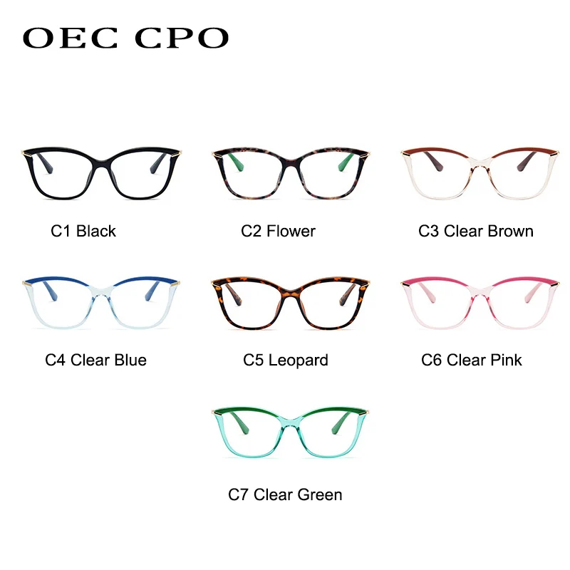 OEC CPO Ladies Cat Eye Optical Glasses Women Transparent Glasses Female Eyeglasses Frame Prescription Clear Spectacle Frame