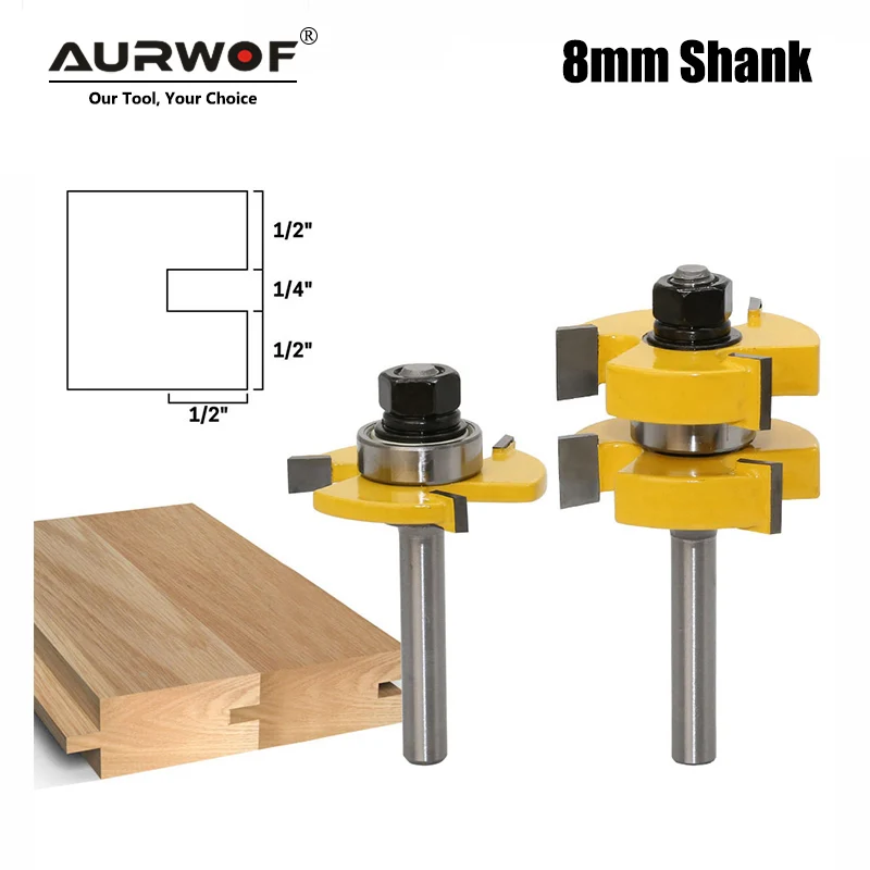 

2 pcs 8mm Shank Tongue Groove Joint Router Bits T Slot Assemble Milling Cutter for Wood Woodworking Cutting Tools MC02054