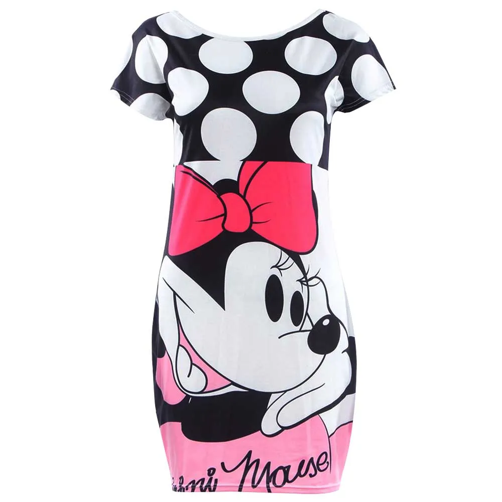 Disney Sexy Minnie topolino stampa Cartoon aderente Slim tubino tubino elegante moda donna Mini abito abiti ropa mujer