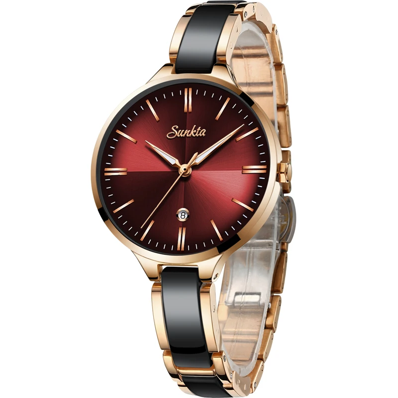 

Reloj Mujer SUNKTA Fashion Women Watches Rose Red Ladies Bracelet Watches 2019New Creative Waterproof Quartz Watches For Women