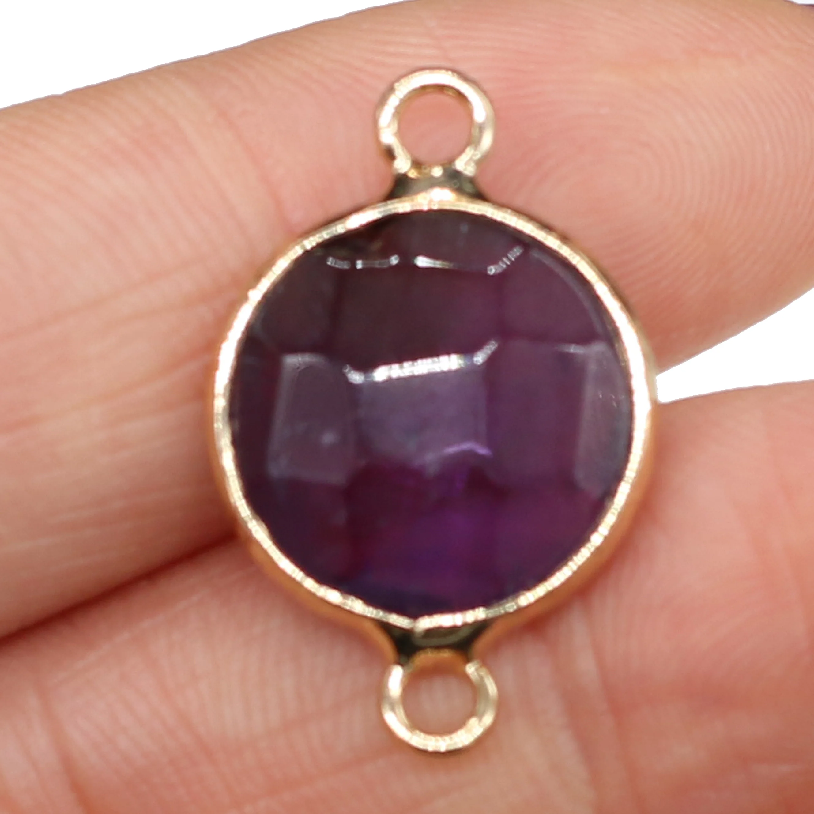 Natural Stone Amethysts Pendants Round Faceted Gold plated Connectors for Jewelry Making DIY Necklace Bracelet Crafts