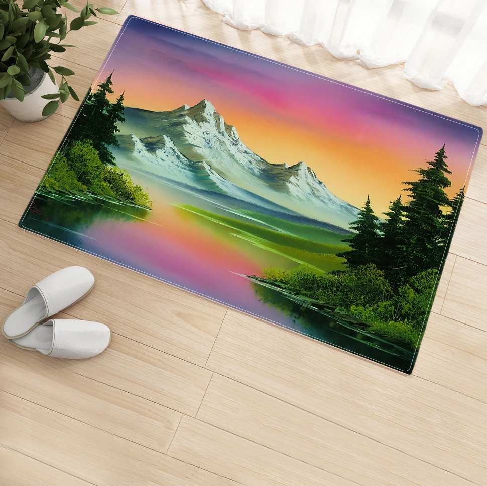 Snow Mountain Bath Mat Oil Painting Landscape Front Door Mat Living Room Carpet Bedroom Hallway Kitchen Rug Home Floor Decor